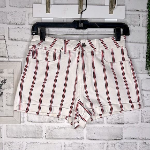 PACSUN Striped Mom Short High Waist Jean Shorts Beach Surf Size 25 - Picture 1 of 8